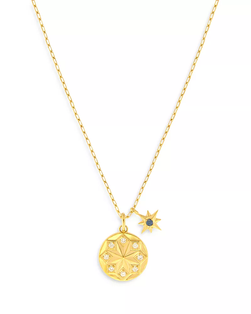 Bloomingdale's Fine Collection Sapphire & Diamond Starburst Charm Pendant Necklace in 14K Yellow Gold, 17