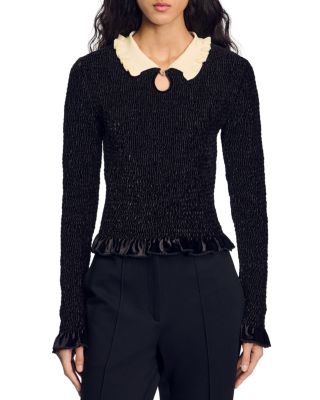 Sandro - Dupont Smocked Velvet Top