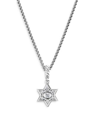 Star of David Pendant Necklace in Sterling Silver with Diamonds, 10.4mm