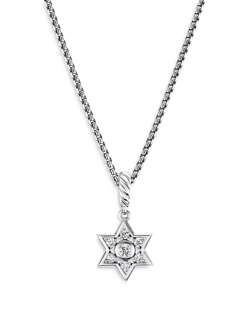 David Yurman Star of David Pendant Necklace in Sterling Silver with Diamonds, 10.4mm