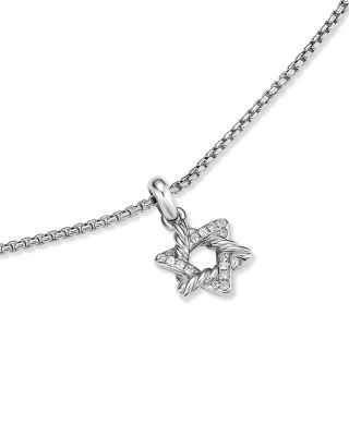 Star of David Pendant Necklace in Sterling Silver with Diamonds, 9.6mm