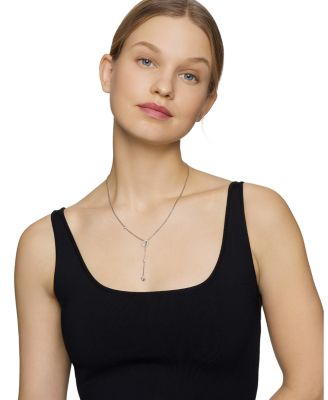 Cable Collectibles Heart Y Necklace in Sterling Silver with Pav&eacute; Diamonds, 21"