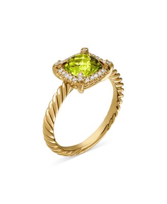 Petite Ch&acirc;telaine&reg; Pav&eacute; Bezel Ring in 18K Yellow Gold with Peridot and Diamonds