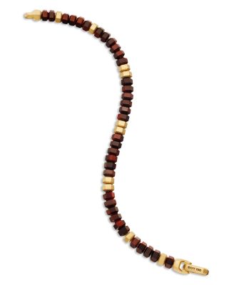 Men's 18K Yellow Gold Spiritual Beads Red Tigers Eye Bead Bracelet