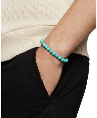 Men's Spiritual Beads Bracelet in Sterling Silver with Turquoise, 8mm