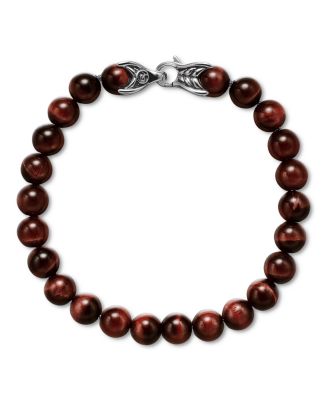 Men's Spiritual Beads Bracelet in Sterling Silver with Red Tigers Eye, 8mm