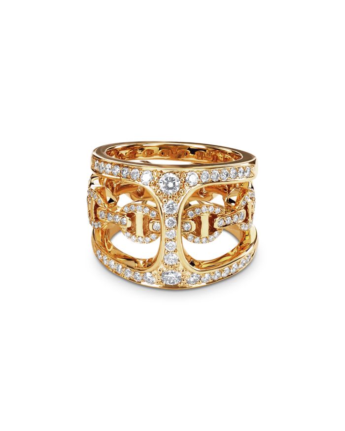 18K Yellow Gold Dame Phantom Clique Antiquated Ring with Diamonds, 1.01 tcw