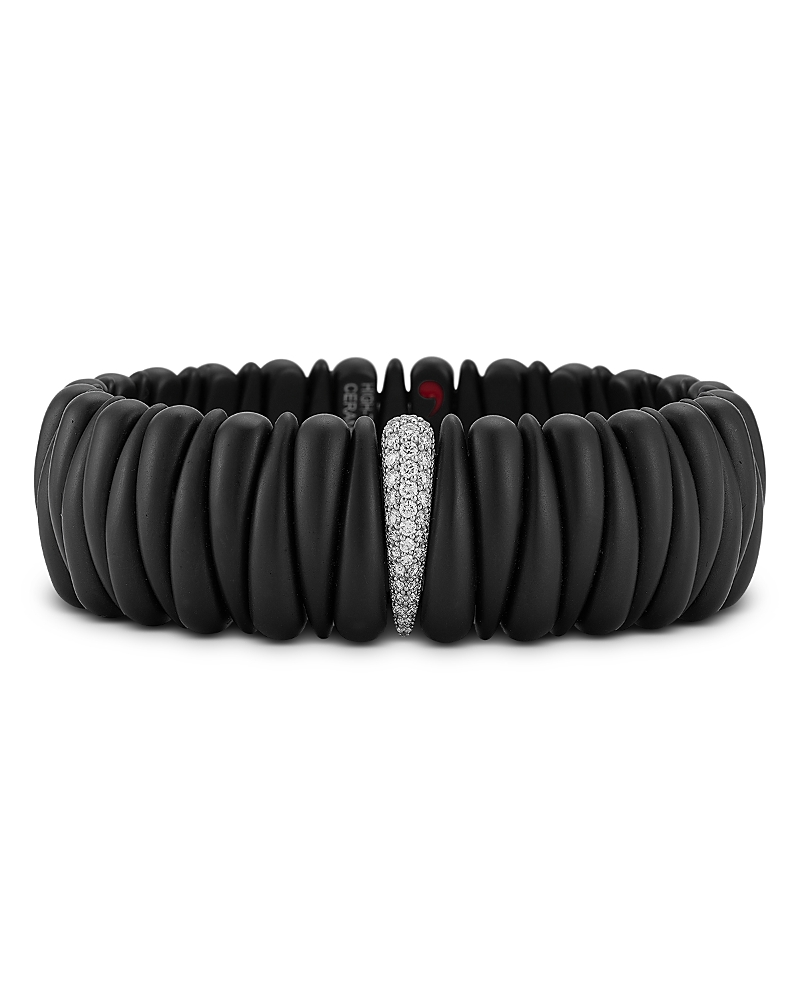 Roberto Demeglio 18k White Gold Demeglio Diamond & Matte Ceramic Artiglio Stretch Bracelet In Black/white