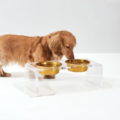 Medium Clear Double Bowl Pet Feeder, 2 Quart Bowls