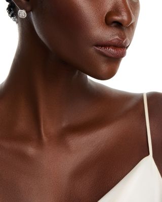 Diamond Round & Baguette Halo Hoop Earrings in 14K White Gold, 1.00 tcw