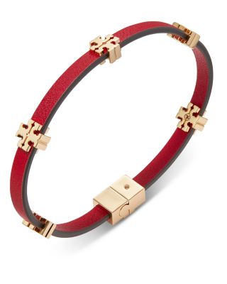 Eleanor Double T Red Faux Leather Flex Bracelet in 18K Gold Plated 