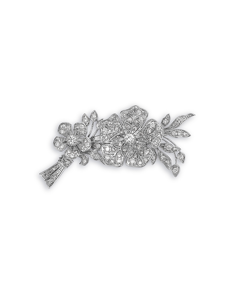 Bloomingdale's Fine Collection Diamond Flower & Vine Brooch In 14k White Gold, 1.00 Ct. T. W. In White