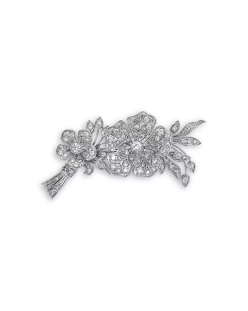 Bloomingdale's Fine Collection Diamond Flower & Vine Brooch in 14K White Gold, 1.00 tcw