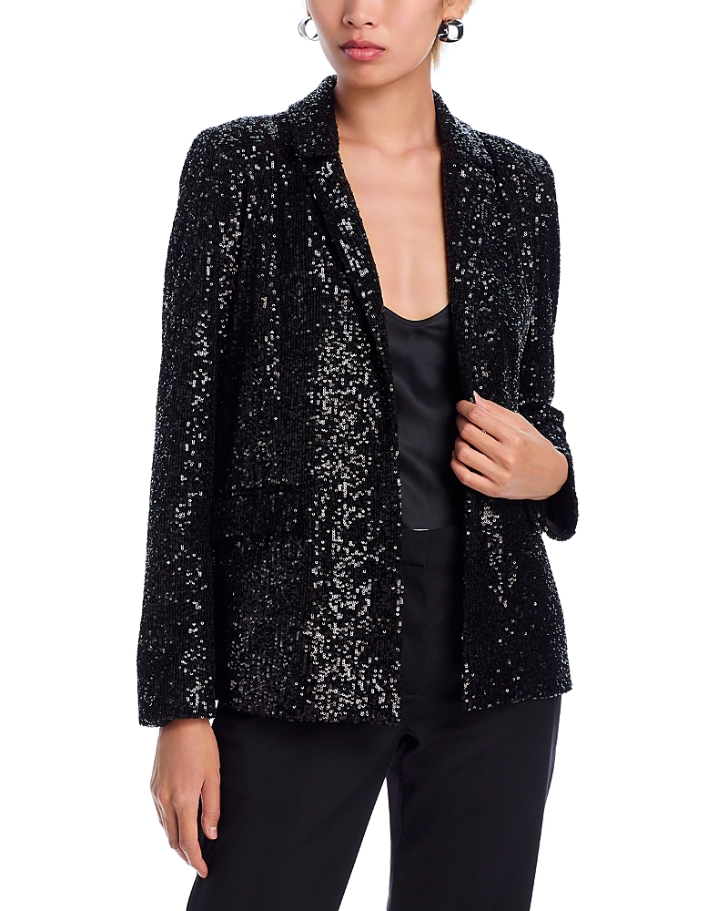 Steve Madden Santiago Sequin Double Breasted Long Sleeve Blazer Minidress In Black