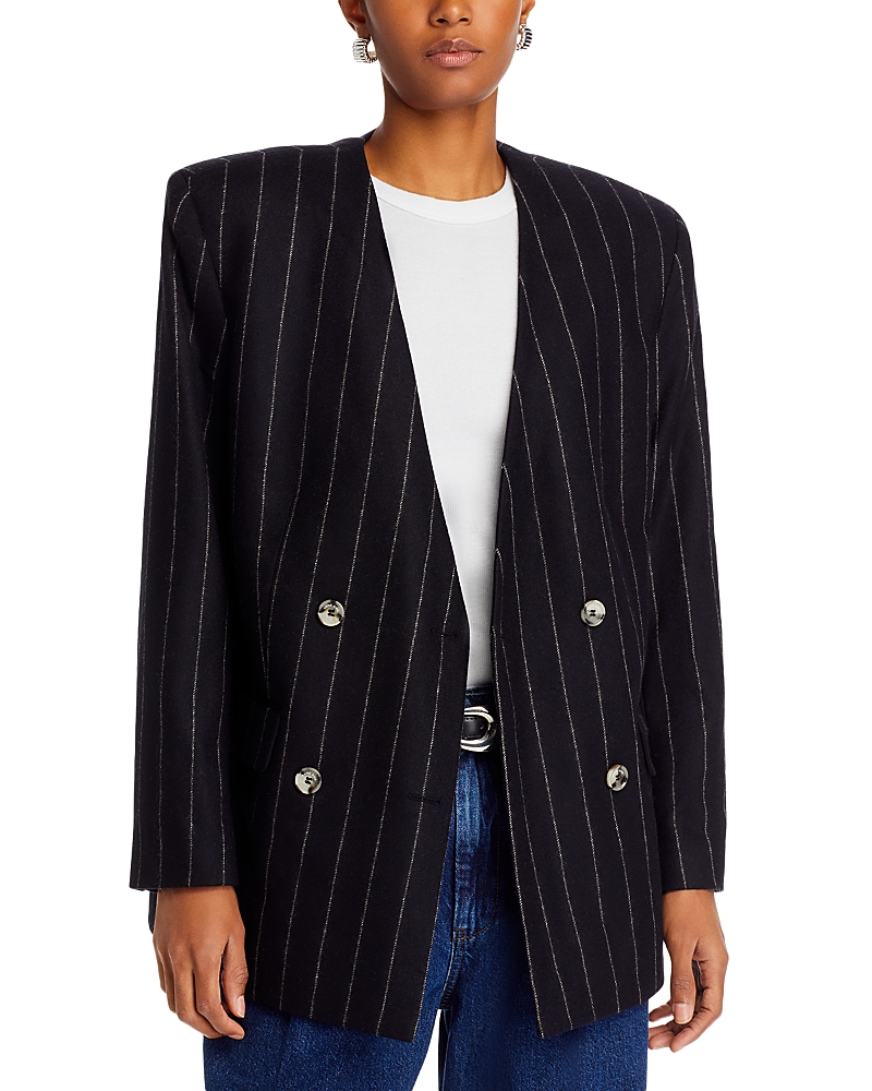 Anine Bing Wool-blend Pinstripe Maron Blazer In Dark Grey Pinstripe
