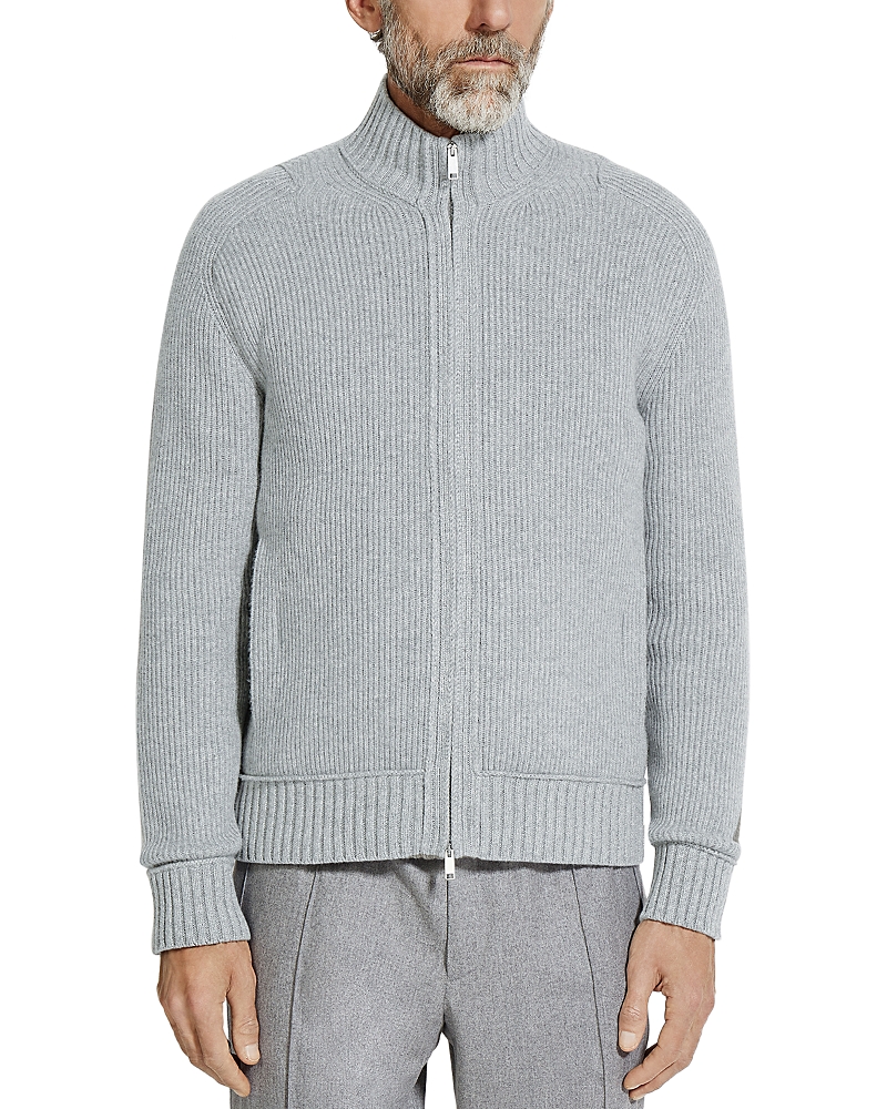 Zegna Men's Melange Oasi Cashmere Full-zip Sweater In Light Grey/grey Mélange