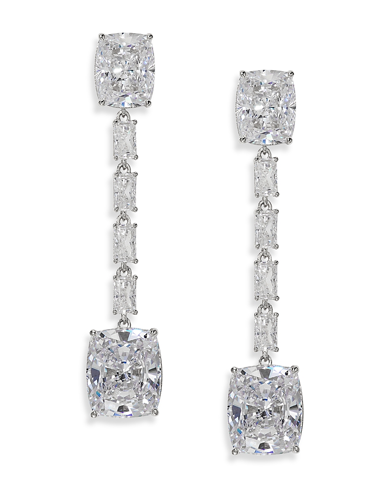 Nadri Cubic Zirconia Linear Drop Earrings In 18k Gold Plated In Silver