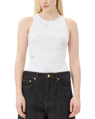 GANNI - Rib Rhinestone Butterfly Tank Top