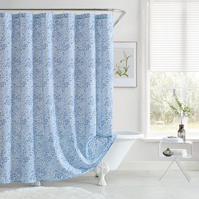 AQUA Blue Floral Shower Curtain - Exclusive - Blue