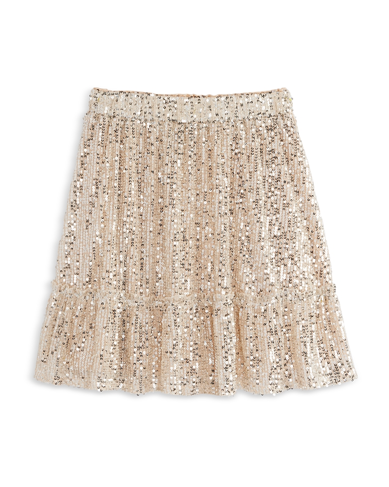 Shop Aqua Girls' Sequined Tiered Skirt, Little Kid, Big Kid - Exclusive In Champagne