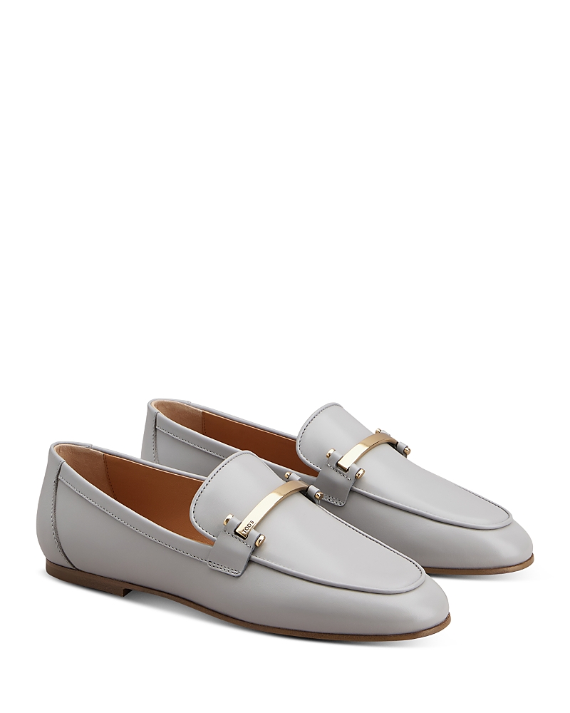 Tod's Women's Leather Loafer Flats In Light Gray