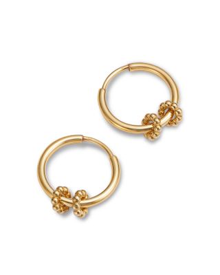 14K Yellow Gold Beaded Small Endless Hoop Earrings