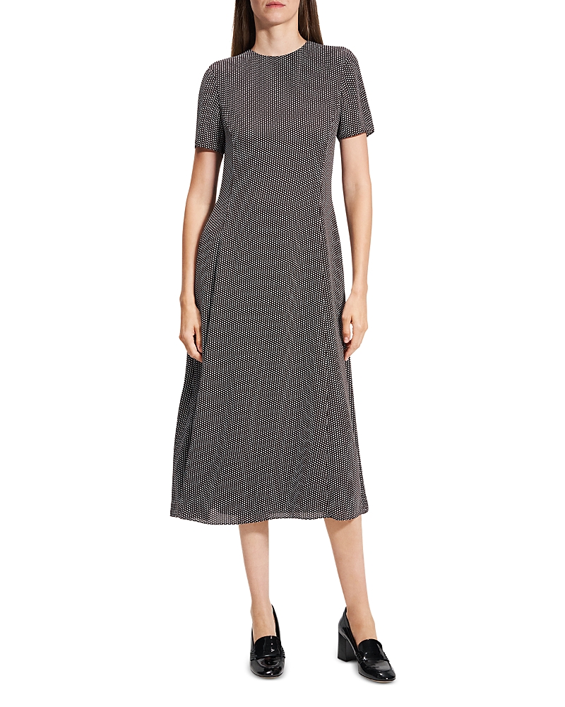 Theory Short-sleeve Flared Midi Dress In Black Multi