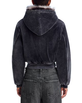 alexanderwang Faux Fur Trim Cropped Hoodie | Bloomingdale's Women