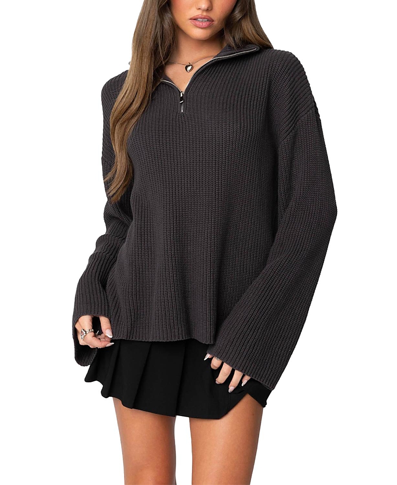 Edikted Amour High Neck Oversized Zip Sweater