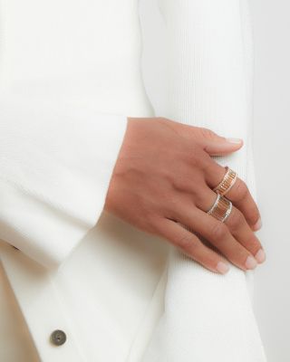 18K White & Yellow Gold Diamond Edge Flute Wide Band