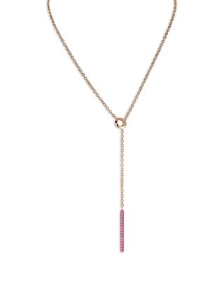 18K Rose Gold Pink Sapphire Linear Bar Lariat Necklace, 18"