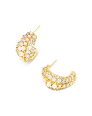 Krista Cubic Zirconia & Cultured Freshwater Pearl C Hoop Earrings in Gold Tone