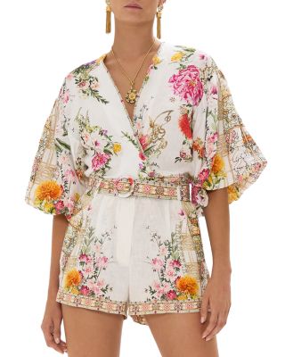 Camilla - Tie Front Puffed Sleeve Top in Egyptian Rose