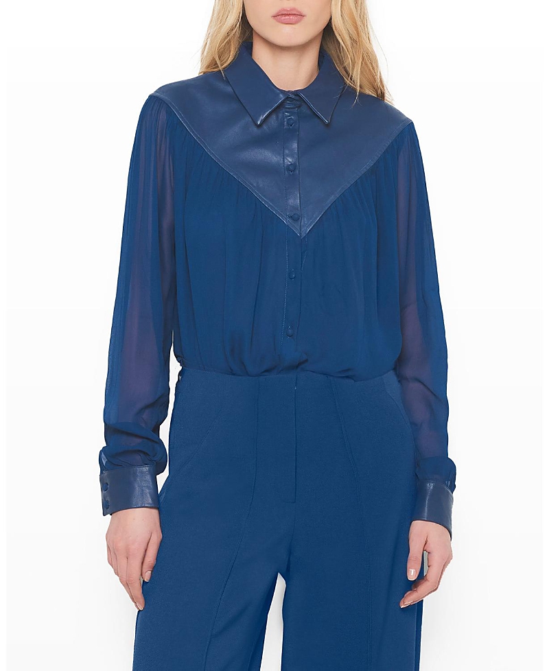 As By Df Jenna Button-front Georgette Blouse In Navy Blue
