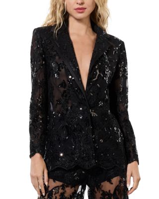 Alice and Olivia - Judith Embellished Sheer Lace Notch Collar Blazer