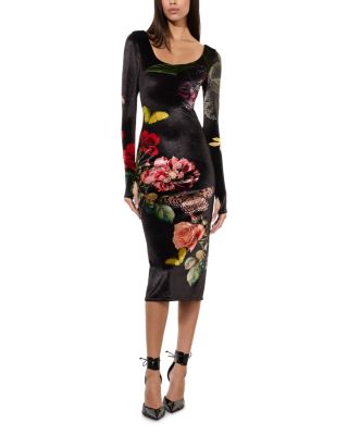 Alice and Olivia - Delora Velvet Scoop Neck Midi Dress