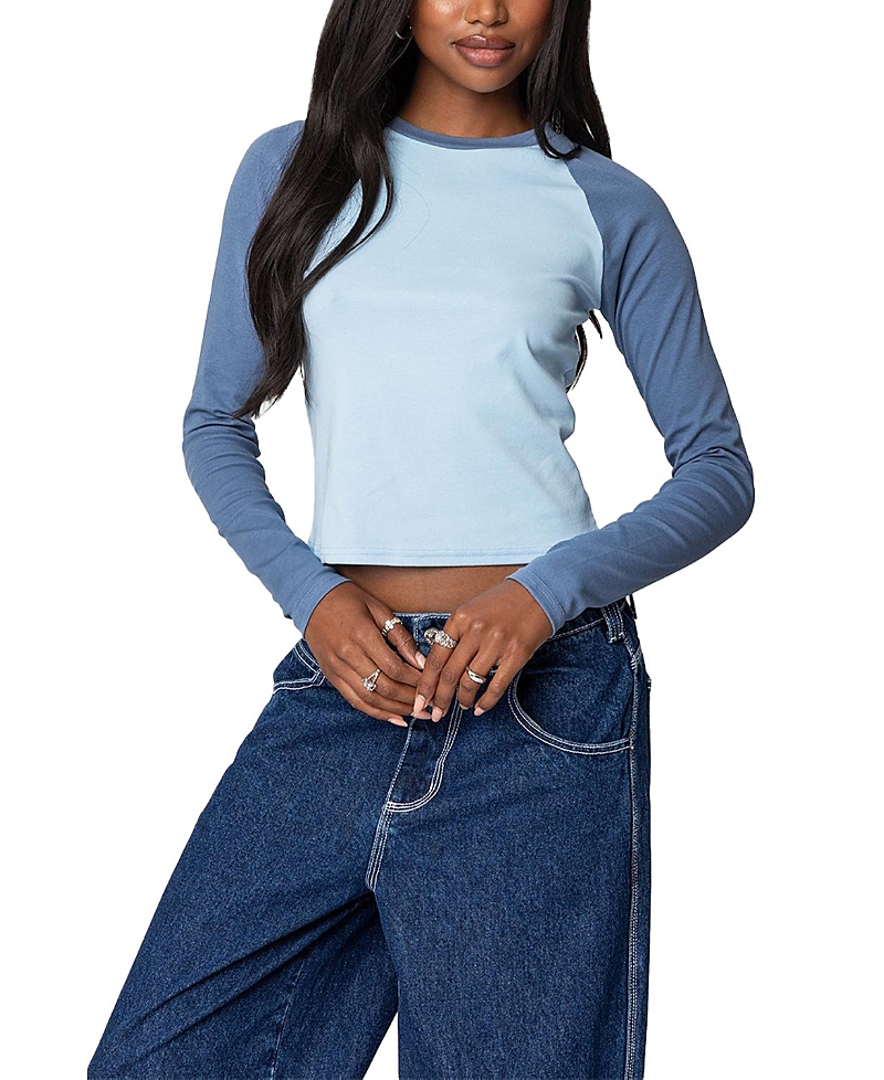 Shop Edikted Raya Long Sleeve T Shirt In Blue