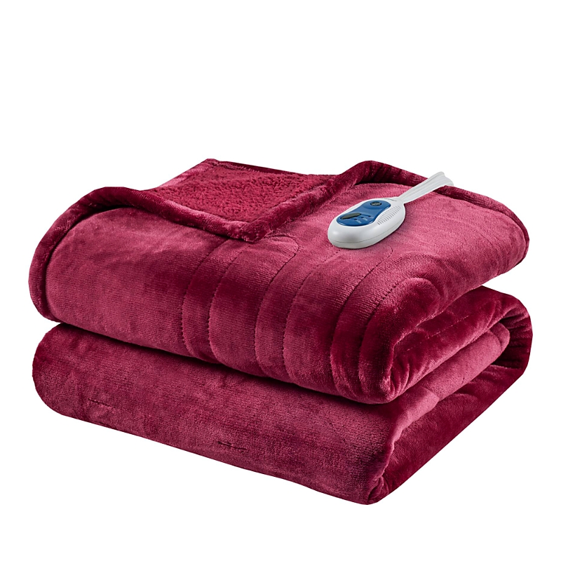 Beautyrest Heated Microlight To Berber Throw, 60 X 70 In Burgundy