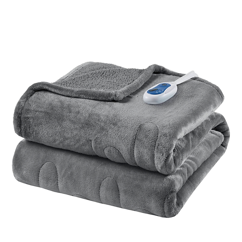 Beautyrest Heated Microlight To Berber Throw, 60 X 70 In Gray