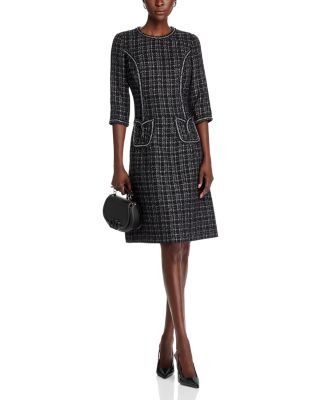Metallic Plaid Boucle Chain Trim Dress