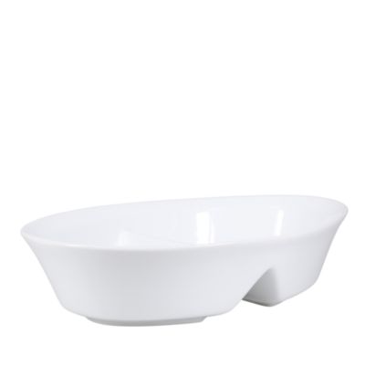 Porcelain Divided Oval Serving Bowl, 10.5", White