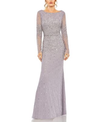 High Neck Sequin Embellished Long Sleeve A Line Gown