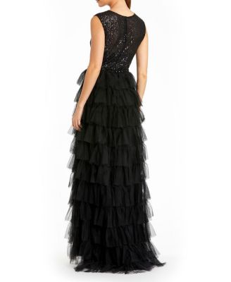 Ruffle Tiered Sequin High Neck Gown