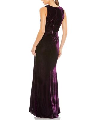  Velvet Pleated Sleeveless Jersey Gown