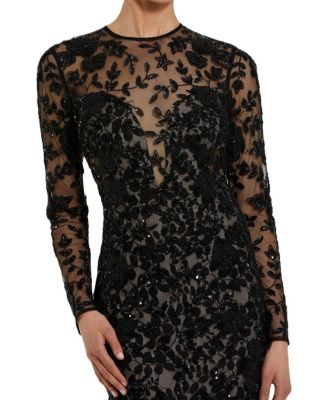 Long Sleeve Floral Embellished Gown