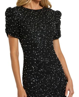  Gathered Short Sleeve Beaded Gown