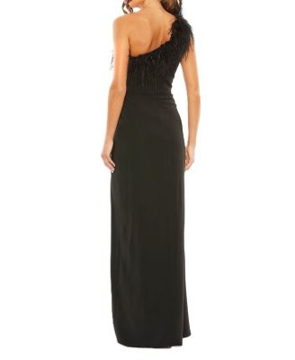 One Shoulder Feather Trim Gown