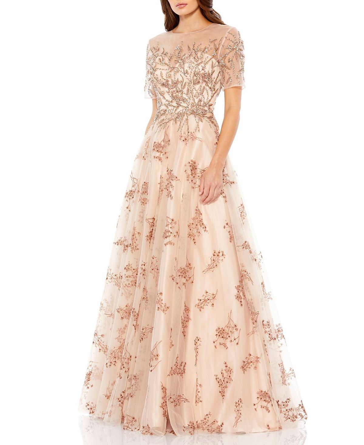 Mac Duggal Embellished Illusion Cap Sleeve A Line Gown