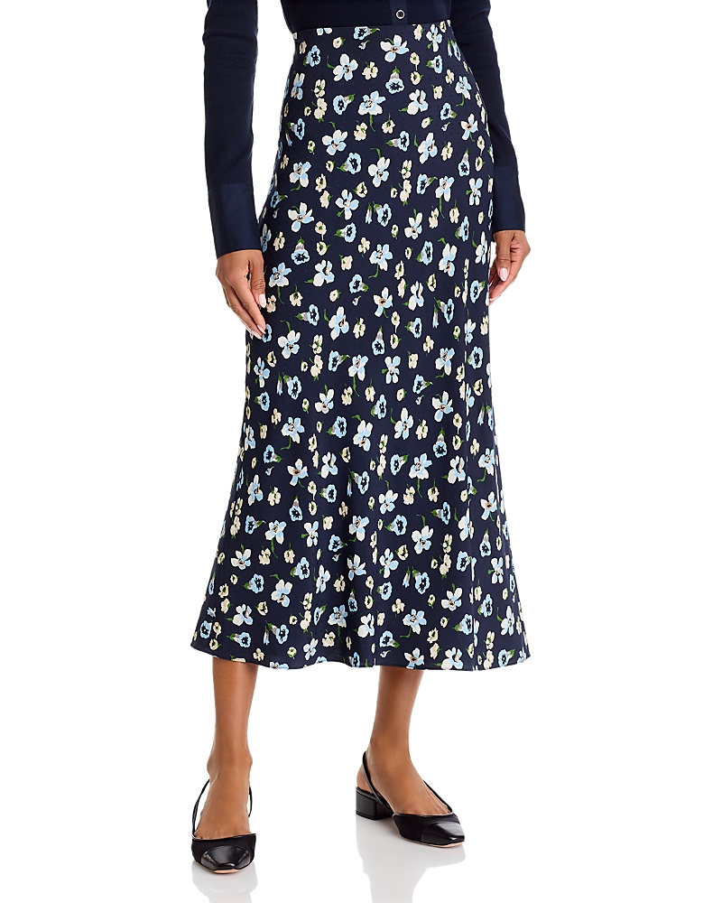 Veronica Beard Clover Stretch Silk Midi Skirt In Black Multi In Black/prints