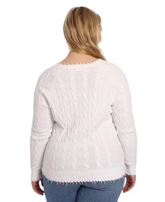  Plus Size Cotton Frayed Cable Cardigan